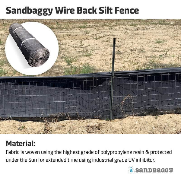 UV Stabilized Wire Back Silt Fence made of tough woven polypropylene