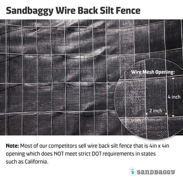 wire back silt fence with  2" x 4" openings