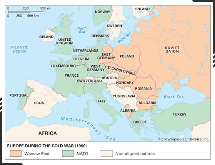 A map of the European continent during the Cold War