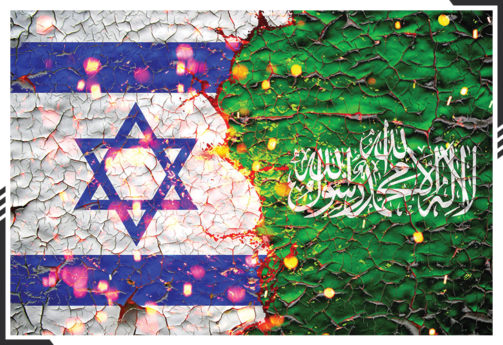 Fiery graphic of Israeli and Palestinian flags