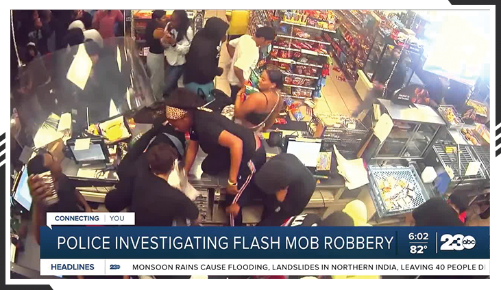 A flash mob burglarizes a 7-11 in Los Angeles