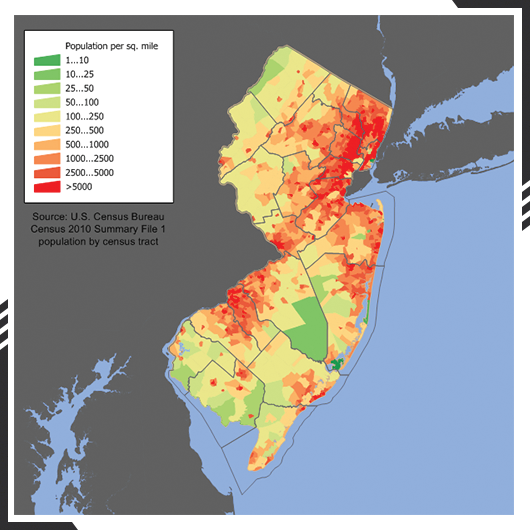 New Jersey’s population crowds the border with New York