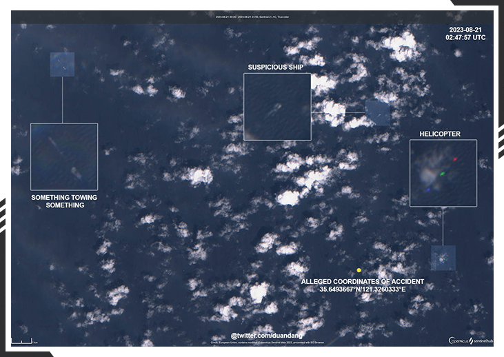 Satellite image of the alleged crash site of the Chinese sub