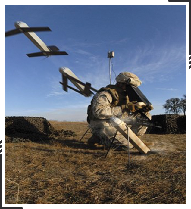 A drone and its drone operator in the battlefield