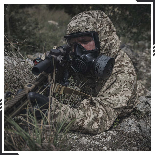 A man in camouflage suit with mask