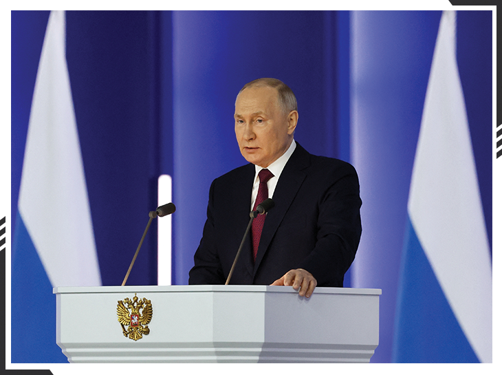 Vladimir Putin giving a speech