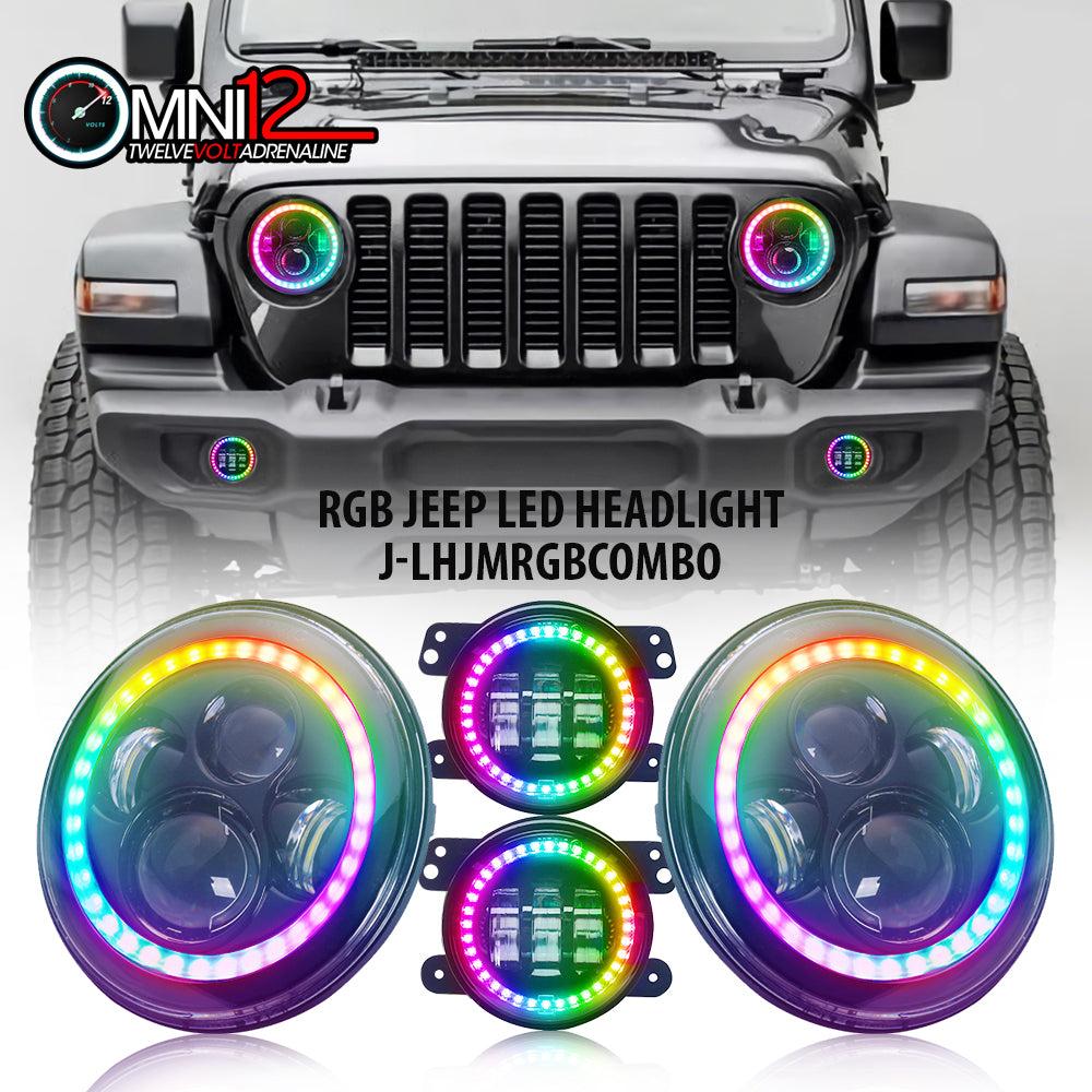 Jeep World Combo Set of 7In Round Multi-color LED Headlights and  –  OMNI12