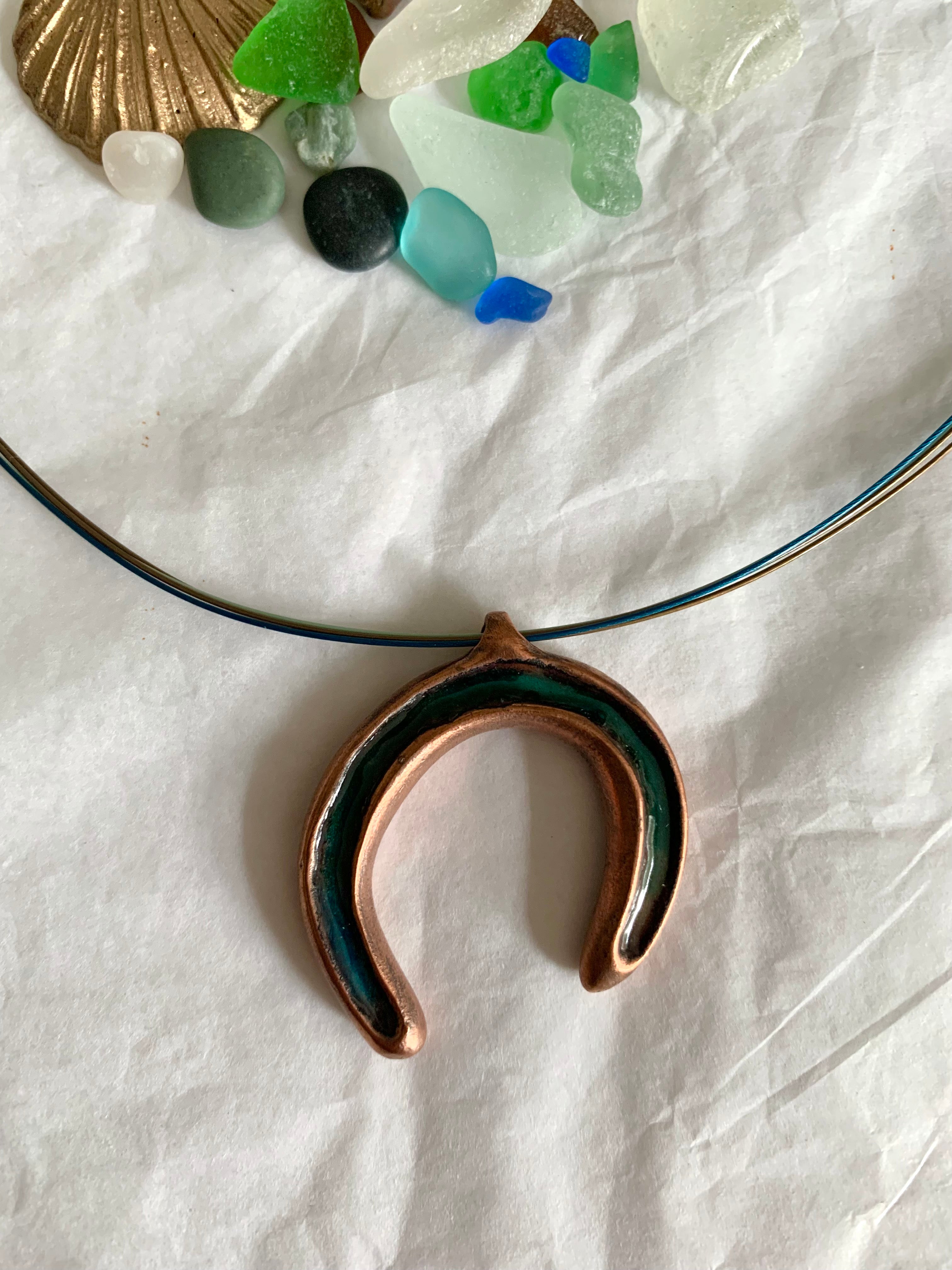 Seaglass with copper ocean inspired necklace