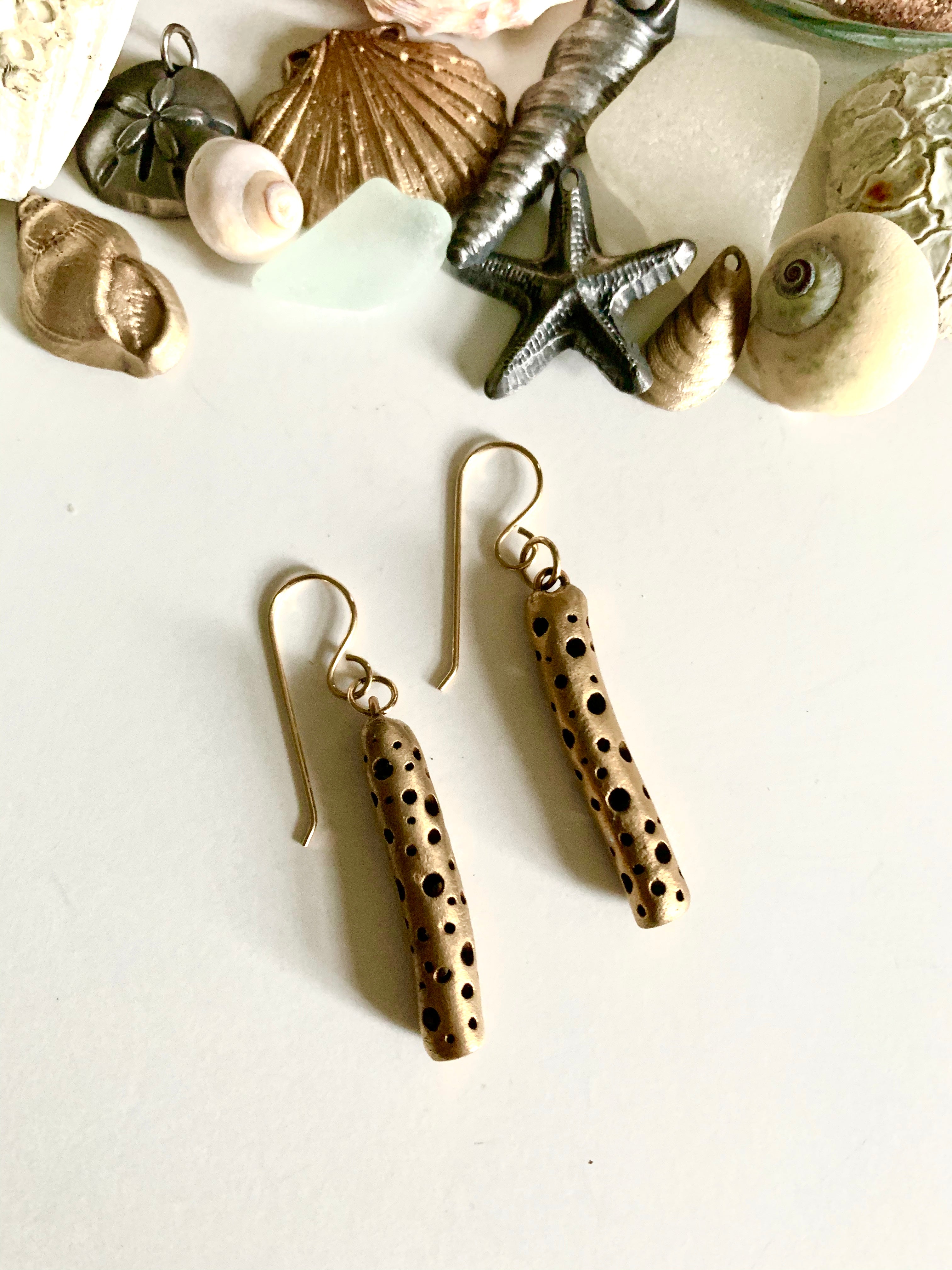 Bronze hand made everyday earrings with seashells