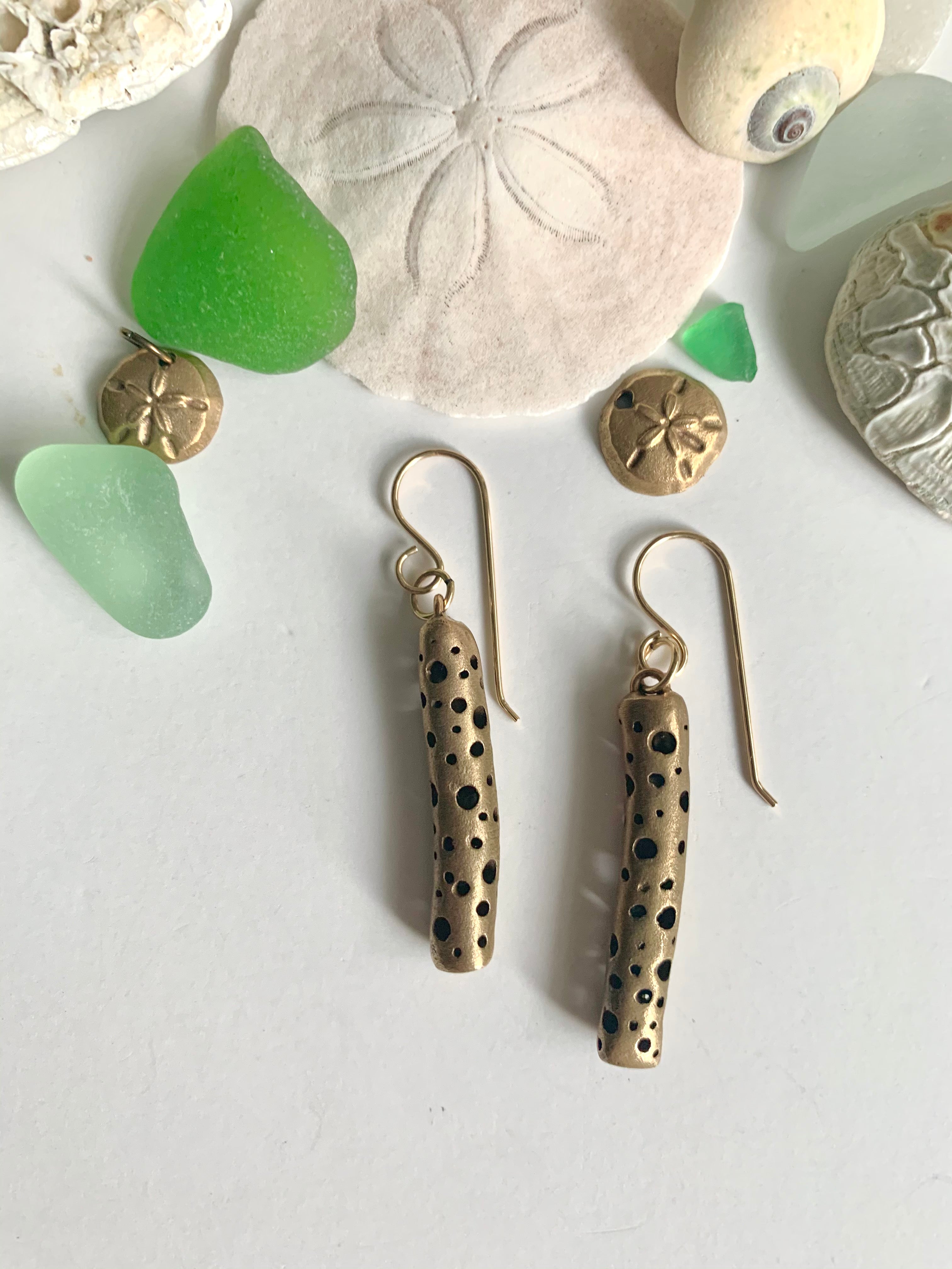 Everyday sea themed handmade earrings with seaglass and shells 