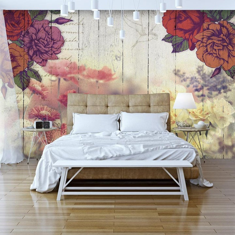 Vintage flowery wall mural for bedroom