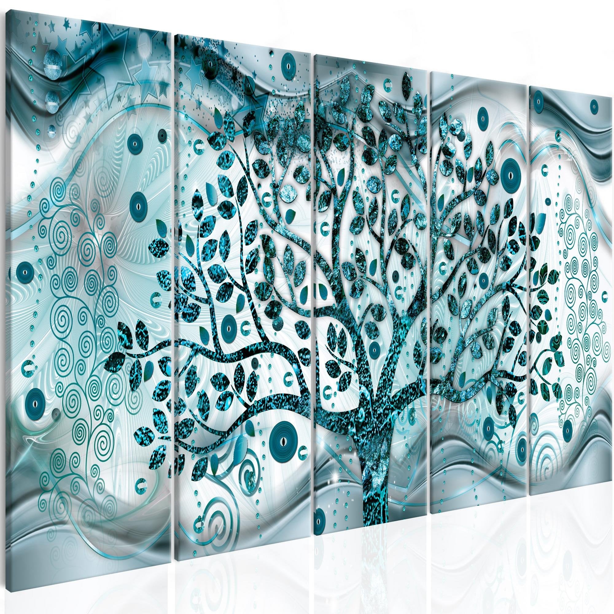 Canvas Print - Tree and Waves (5 Parts) Blue
