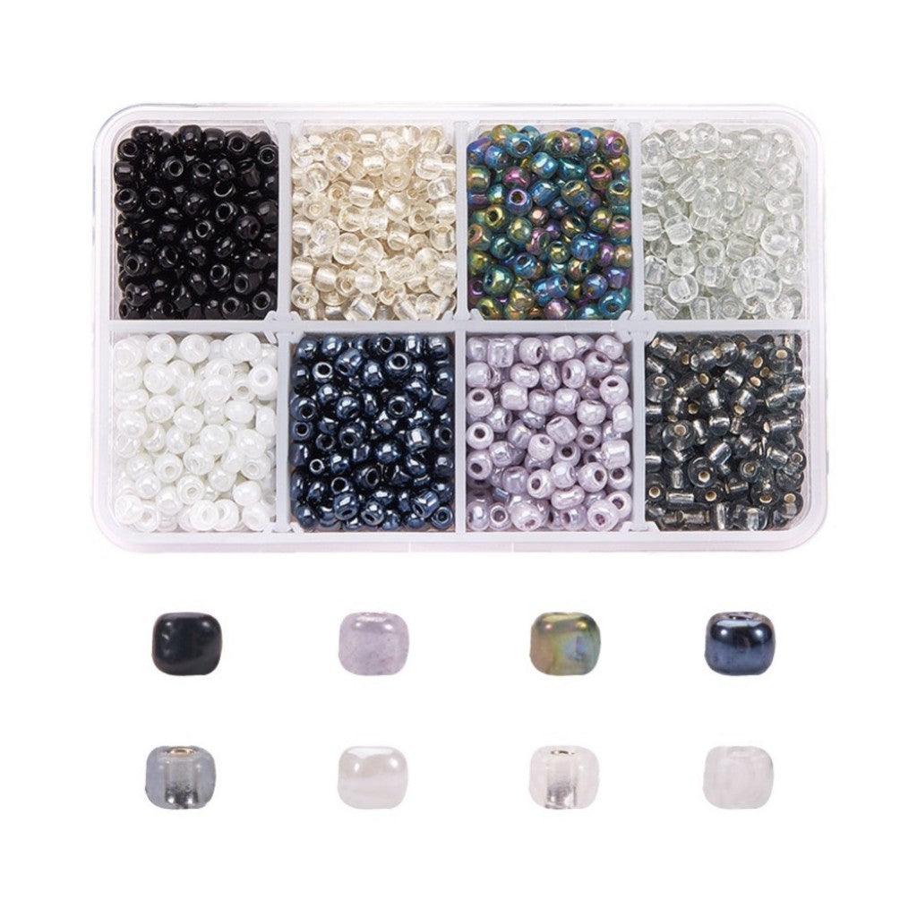 #1 Sett med Seed Beads i 8 Farger 6/0 (4mm) - Grey Vibes - HobbyHimmelen