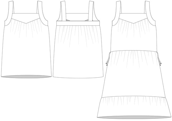 halfmoon STRAND dress + top line drawings