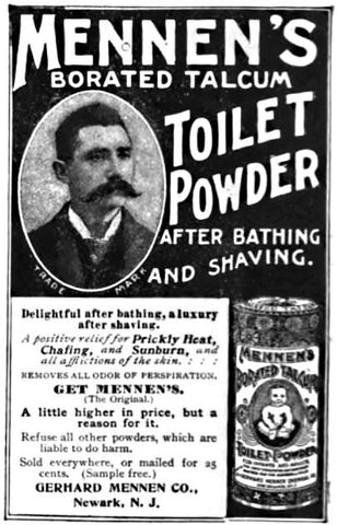First ad for talcum powder aimed at men from 1898