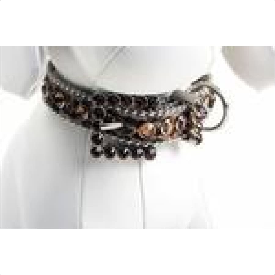 BB Simon Leather Belt Swarovski Crystals and Dark Gray Leather