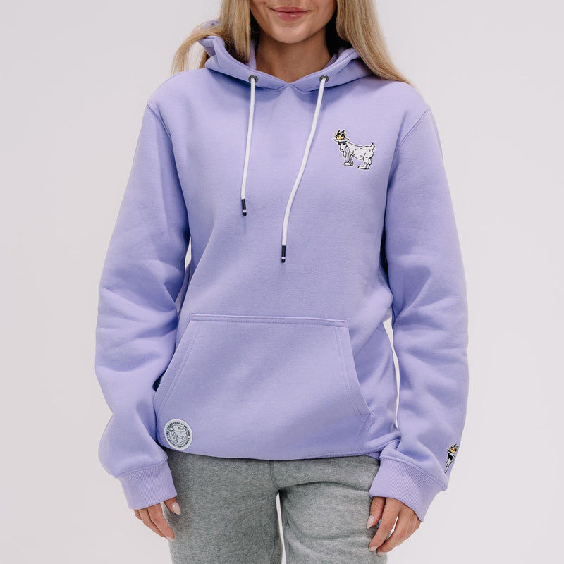 Front of female model wearing the lavender WG Hooded Sweatshirt#color_lavender