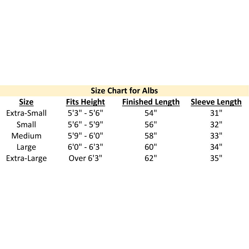 Slabbinck Alb Sizing Chart