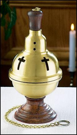 Thurible & Incense Boat, Bronze Or Brass, Single Chain, Round Base