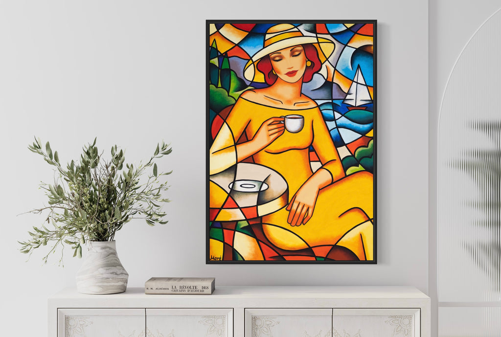 Kubistisches Bild mit Frau im gelben Kleid von Ekaterina Moré