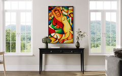 Originale Gemälde Unikate im kubistischen Stil der Serie "Colorful Swing" der Düsseldorfer Künstlerin Ekaterina Moré im Online Shop verfügbar