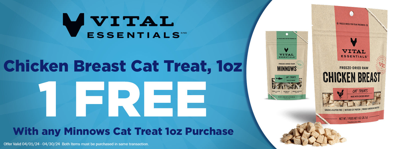Vital Essentials Chicken Breast Cat Treats, 1 Free with any Vital Essentials Minnows Cat Treat 1oz Purchase