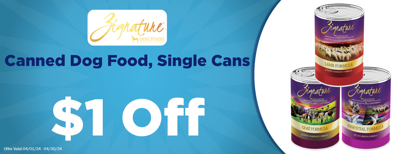 Zignature Canned Dog Food Cans $1 Off