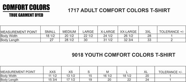 Comfort Colors Size Chart Youth
