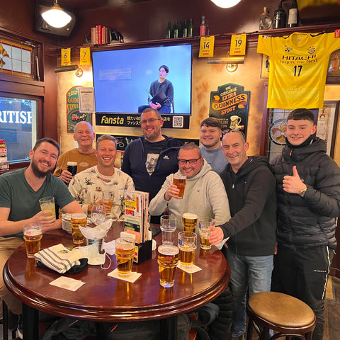 Group photo of koi hobbyists in Japan