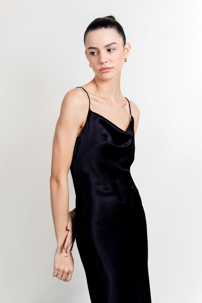 Issa Jet Black Silk Slip Dress Styled As Night Or Evening Wear