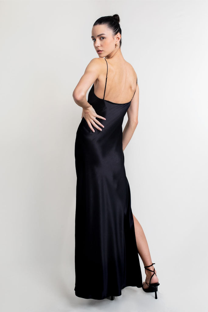 Silk satin black mini slip dress - Jane - MOYE