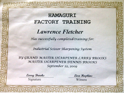certification for shear, scissor, and clipper blade sharpening