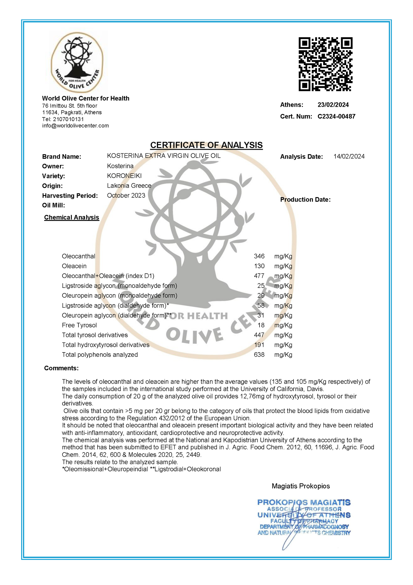 EVOO Chemical Analysis