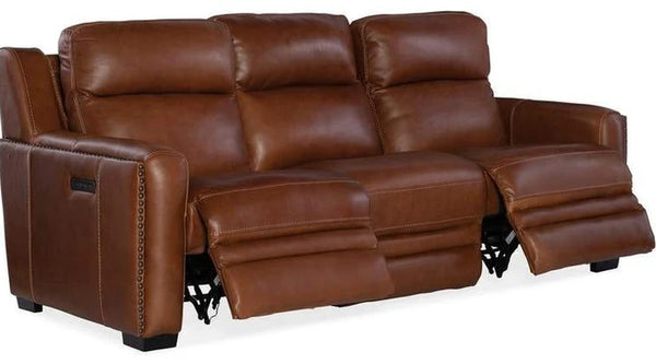 Hooker Furniture Living Room Lincoln Power Recline Sofa With Power Headrest and Lumbar Recline Brown