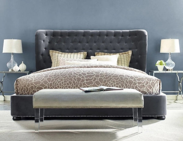 TOV Furniture Finley Grey Velvet Bed in Queen Size