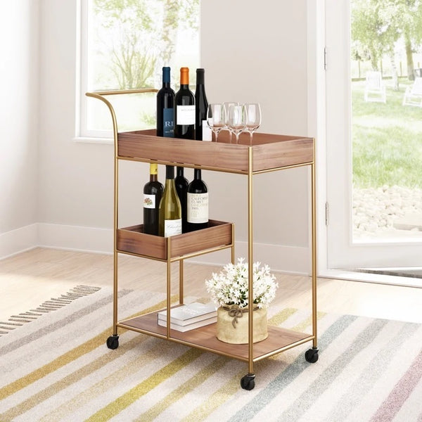 Zuo Bar Cart & Tray Brown & Gold