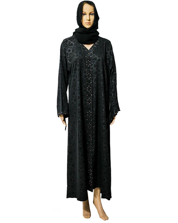 New Stylish Satin Abaya & Hijab Front Open With Shiny Crystals ...