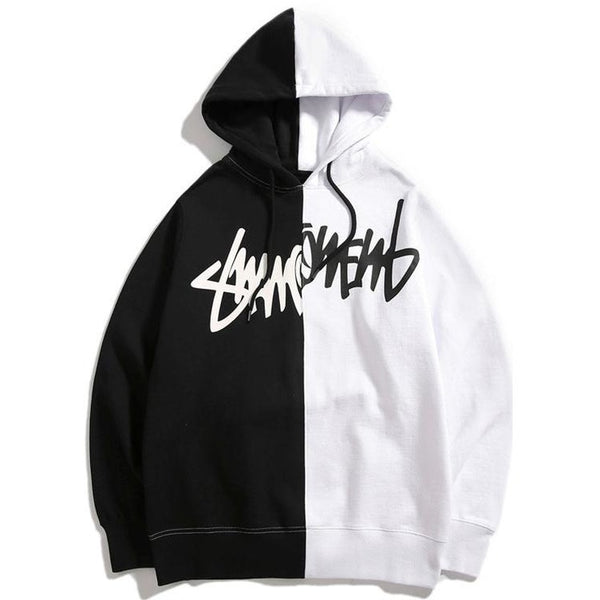 black white split hoodie