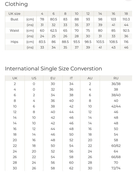 Size chart women key measurements CHIC KUWAIT – CHIC Kuwait Luxury Outlet