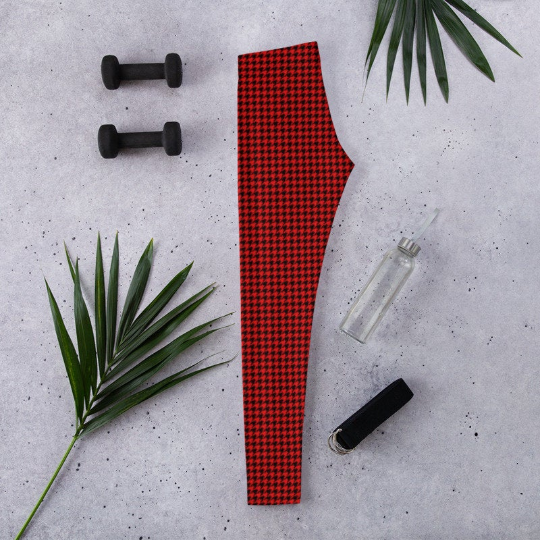 Red & Black Houndstooth Shorts, Capri Leggings, & Long Leggings