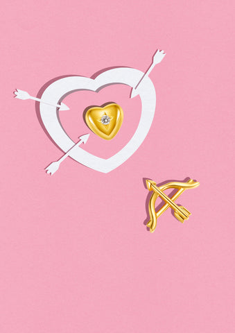 18K Sweet Heart Solid Yellow Gold Tiny Cute Diamond Earring Studs