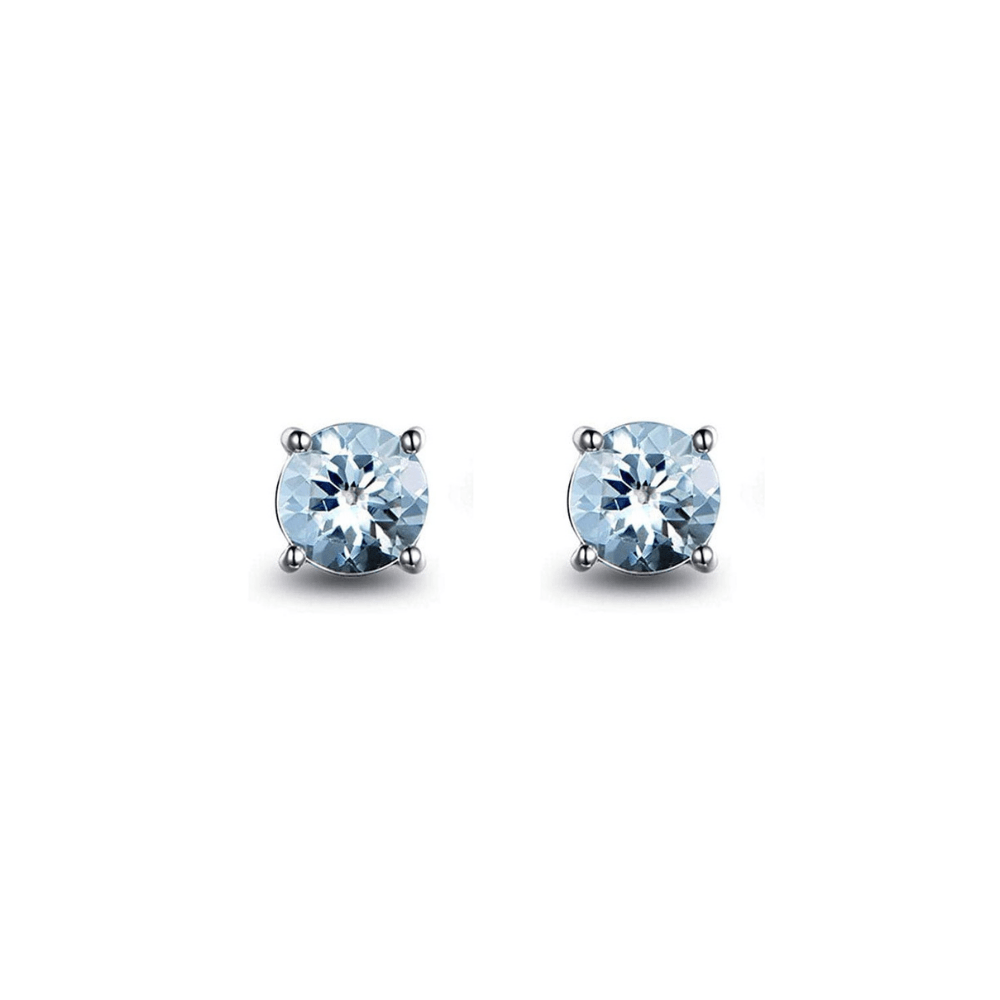 9ct White Gold Aquamarine & Diamond Stud Earrings in Blue | Angus & Coote