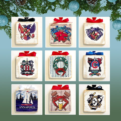 Celebrating the Holidays and Christmas! Citizen Pride's in-stock collection of Holiday, Coastal-themed ornaments.