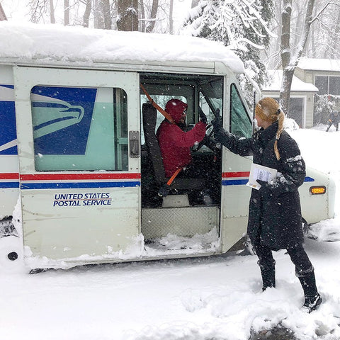 Today in Maryland, we had nearly a foot of snow. However, our awesome carrier, Rob, delivered and received the mail right on schedule!