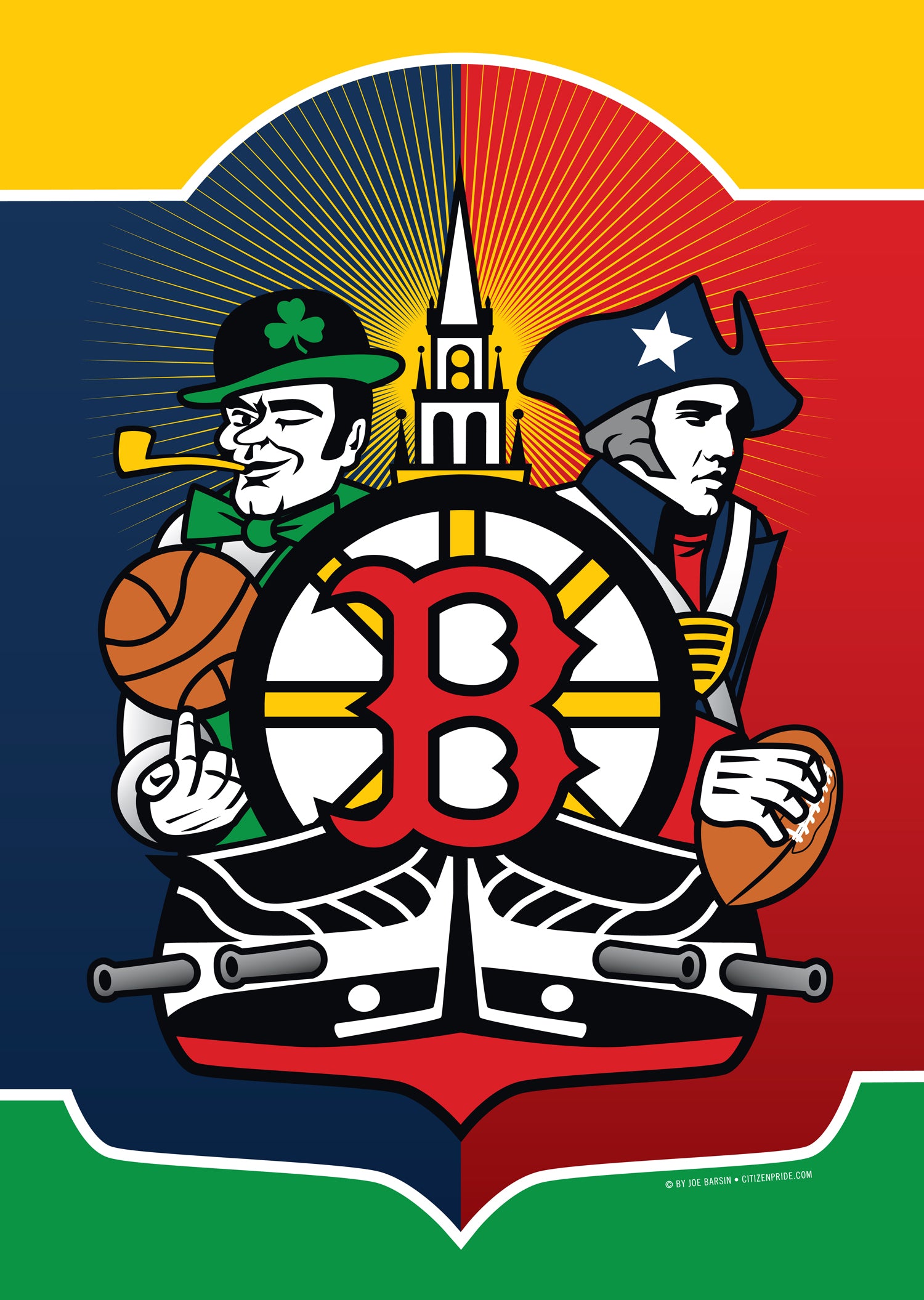 New Boston Sports Fan Crest House Flag By Joe Barsin 28x40