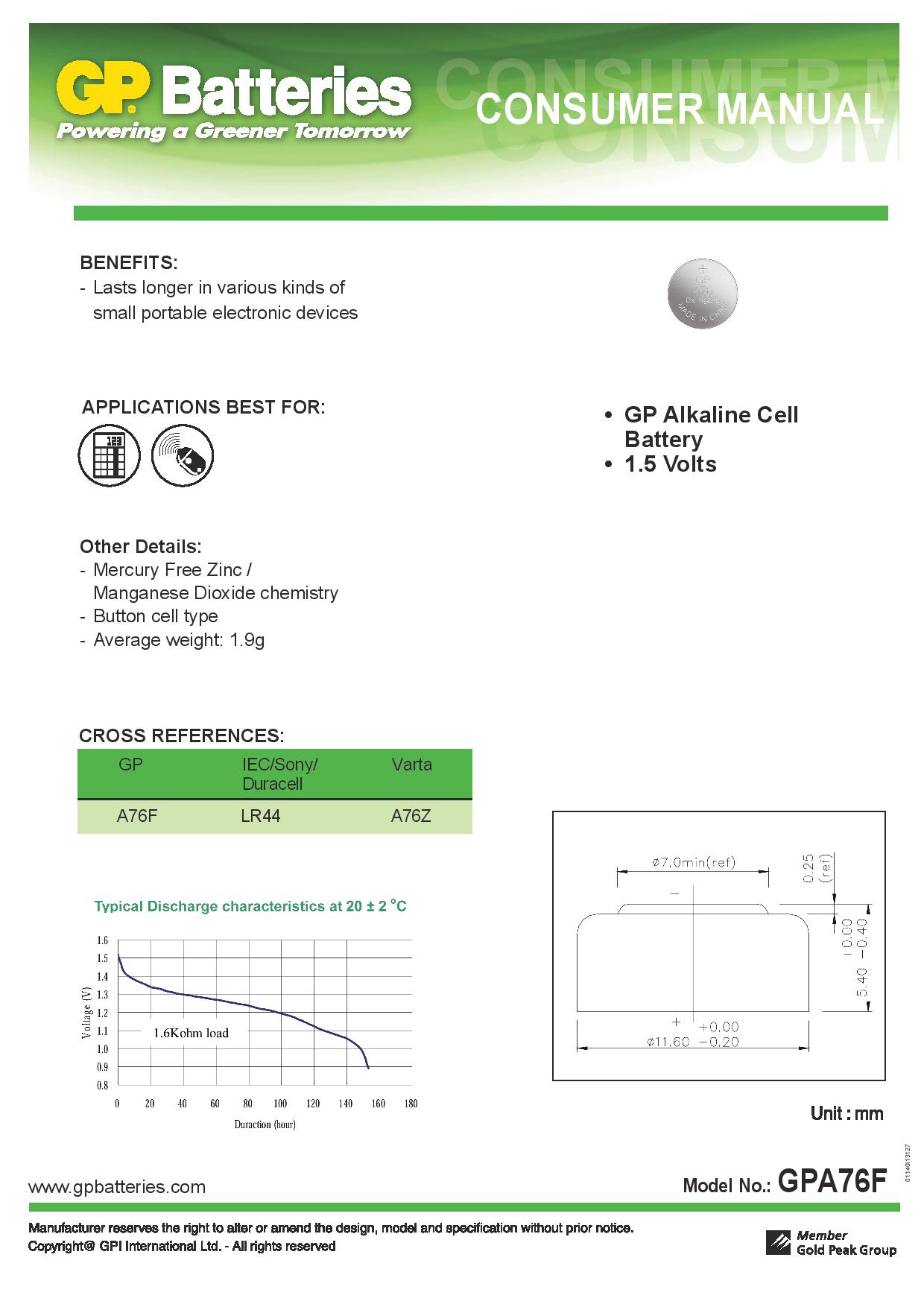 Pila Boton Lr44 1,5v Fabriplus Alcalina 20x15x0,8 Cm