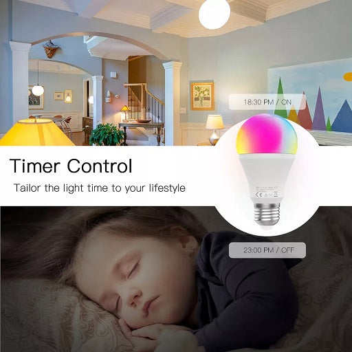 Bombillo Led Inteligente RGB 9W Rosca E27 por WiFi Cmpatible con Smart Life App y Tuya Bombilla Lampara Compatible con Amazon Alexa - Google Home, Ferretrónica