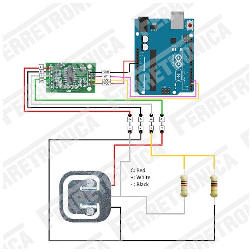 Conexion de 1 Celda de Carga de 50Kg con 2 resistencias de 1K Sensor de Peso, Ferretrónica