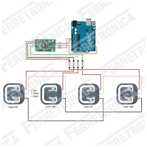 Conexion de 4 Celdas de Carga de 50Kg para sensar hasta 200Kg Sensor de Peso, Ferretrónica
