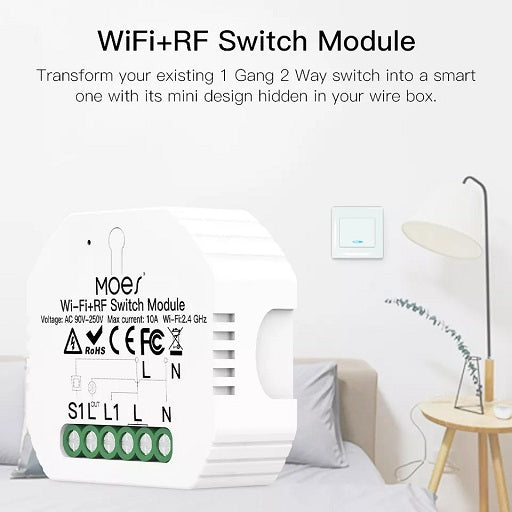 Modulo Switch Interruptor Inteligente WiFi + RF Compatible con Aplicaciones Smart Life y Tuya Compatible cos asistentes de Voz Amazon Alexa - Google Home, Ferretrónica